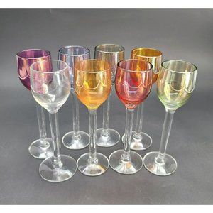 8 Colorful Cordial Liquor Glasses Barware Vintage Iridescent Lyngby? Cr602